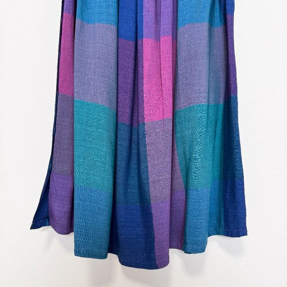 Vintage 70s 80s Purple Blue Green Plaid Rayon Midi Skirt Size 9 | 25-26" Waist - Picture 6 of 12